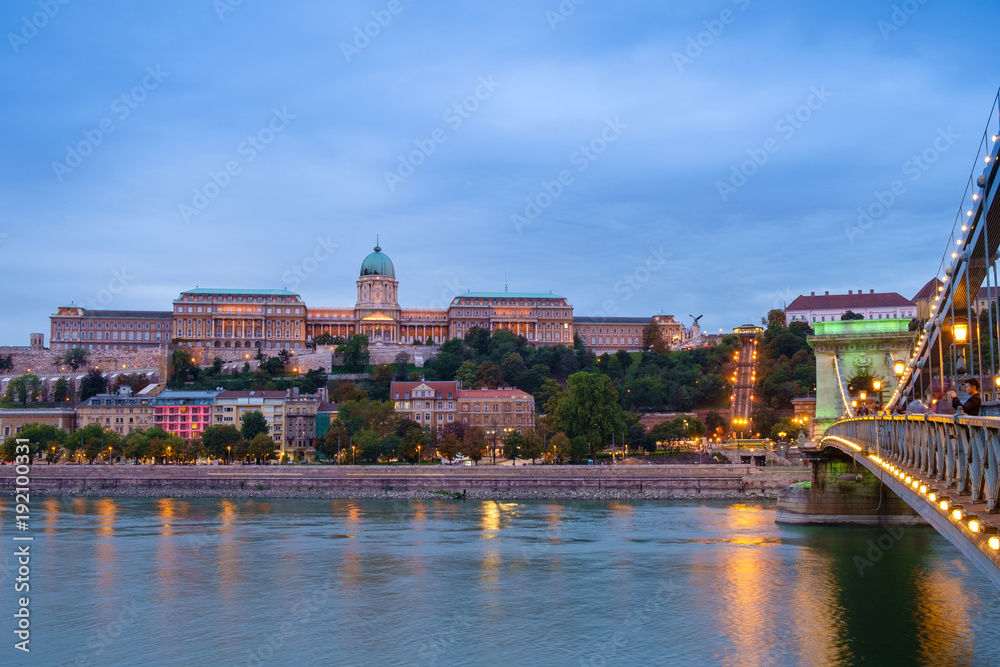 Budapest Chain Bridge and Royal palace at night
