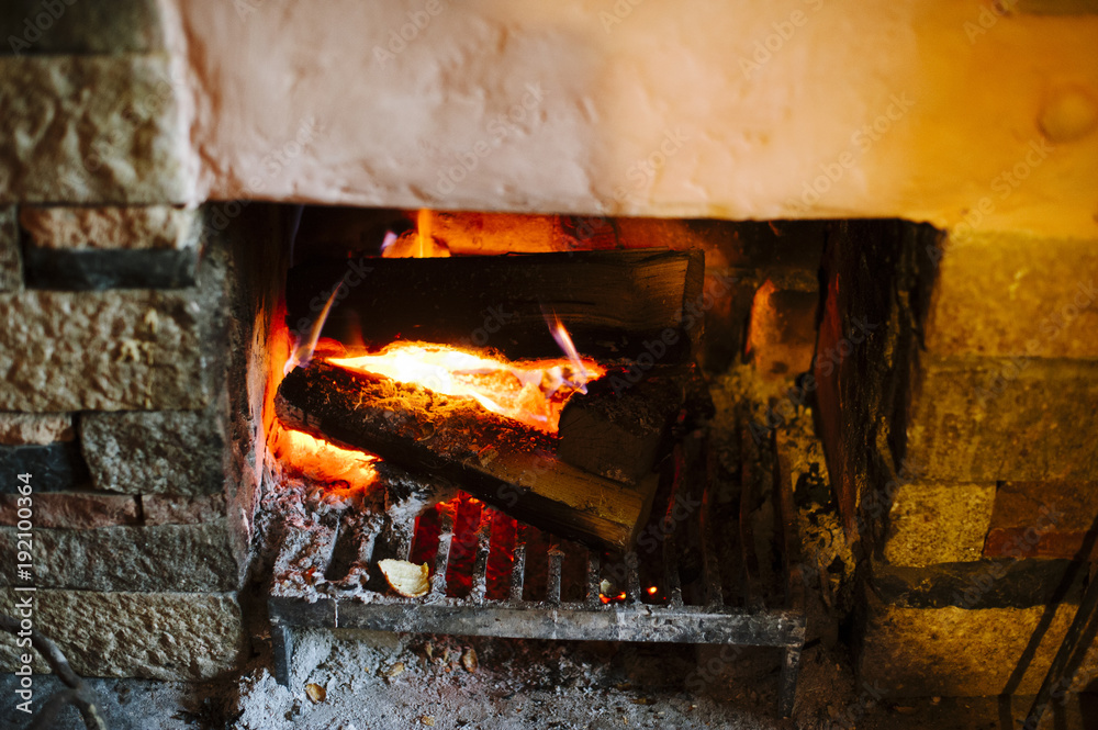 fireplace with wood burning red embers fireplace with wood burning red embers