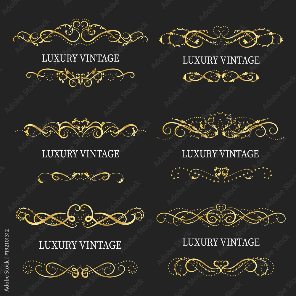 Gold decorative frame.Vintage logo templates Vector.