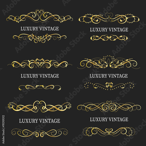 Gold decorative frame.Vintage logo templates Vector.