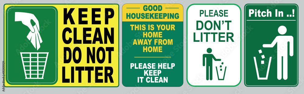 Clean sticker sign for office (please do not throw rubbish, do not litter, help keep your community clean, pitch in, home away from home, place rubbish in bins provided, keep clean) Clean sticker sign for office (please do not throw rubbish, do not litter, help keep your community clean, pitch in, home away from home, place rubbish in bins provided, keep clean)
