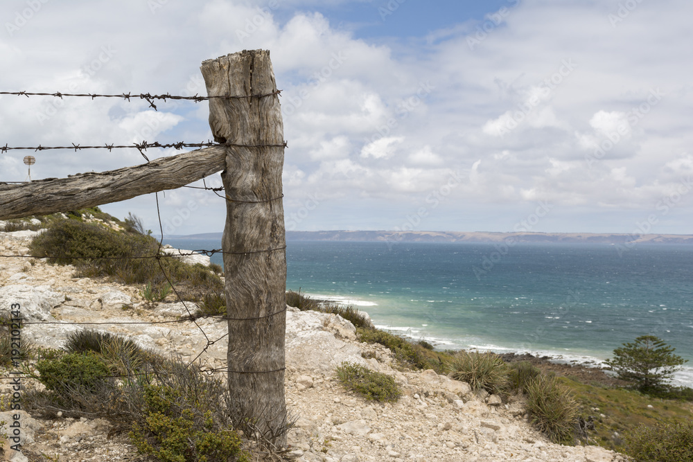 Barbed Wire Fence on Coast, Cape Jervis, Fleurieu Peninsula, SA