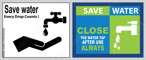 save water quote (protect the environment for our future, shut if off, please conserve water, recycled water in use, wash hands after contact)