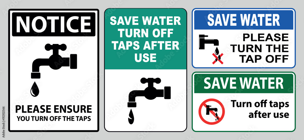 Vettoriale Stock Save Water Sign Turn Off The Tap Off Stop Water