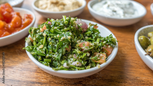 Close up View of Arabic Typical Food Dips photo