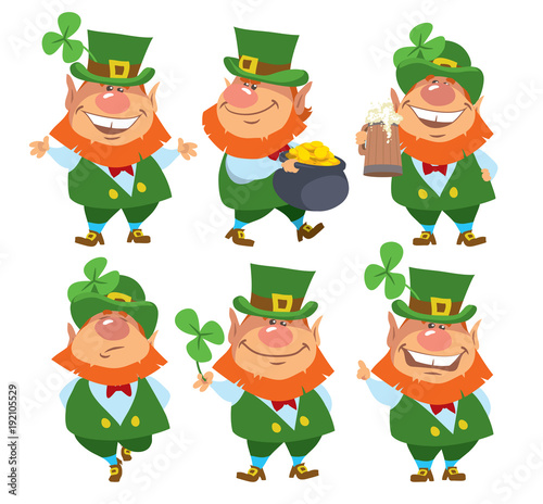 Saint Patric's Day. Set of Leprechauns. Isolated. Cartoon vector illustration