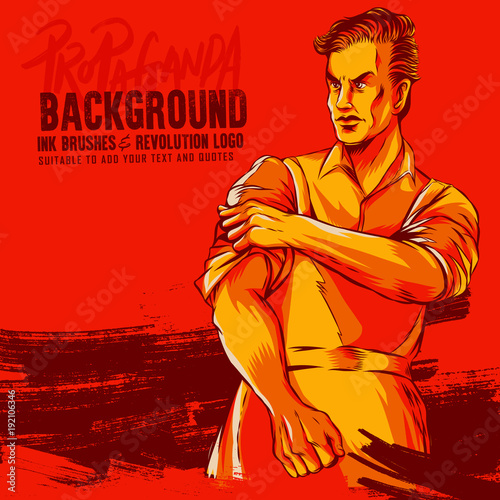 Vintage Revolution Logo Element. Propaganda Background Style Revolution roll up sleeves