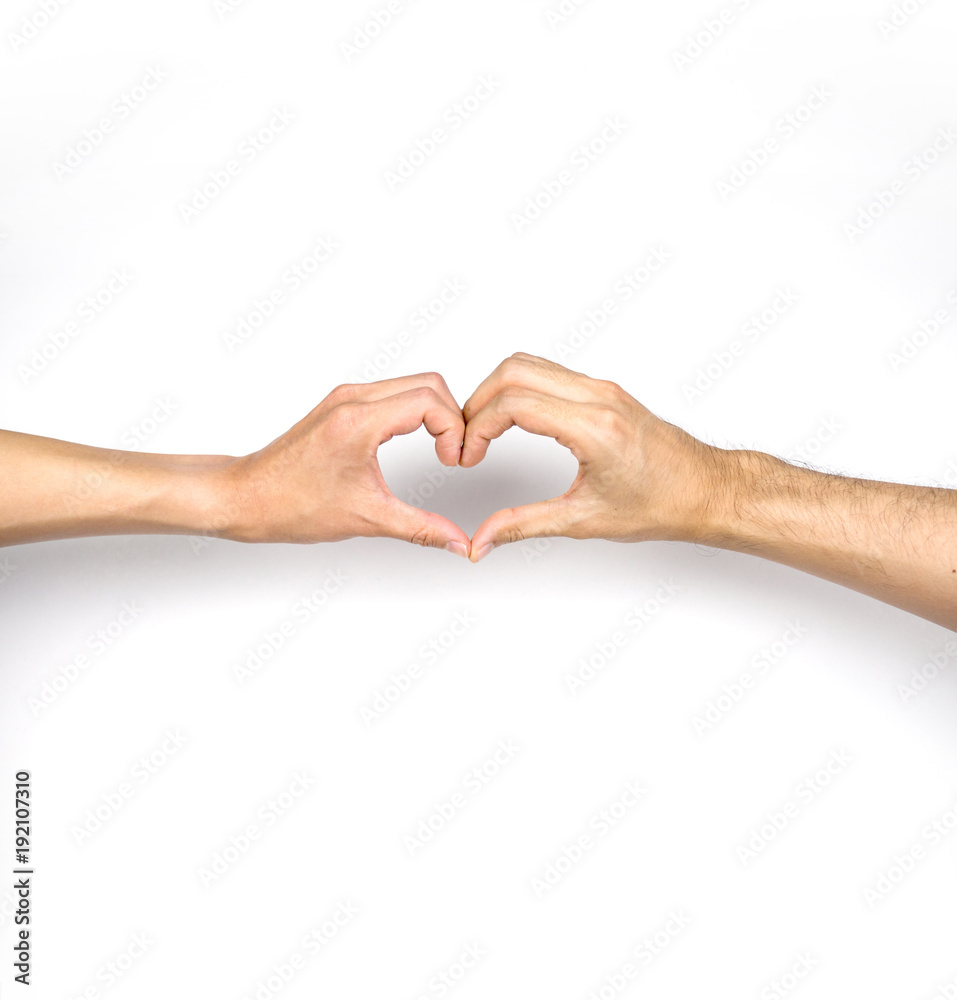 Heart sign by hand, love gesture on white background