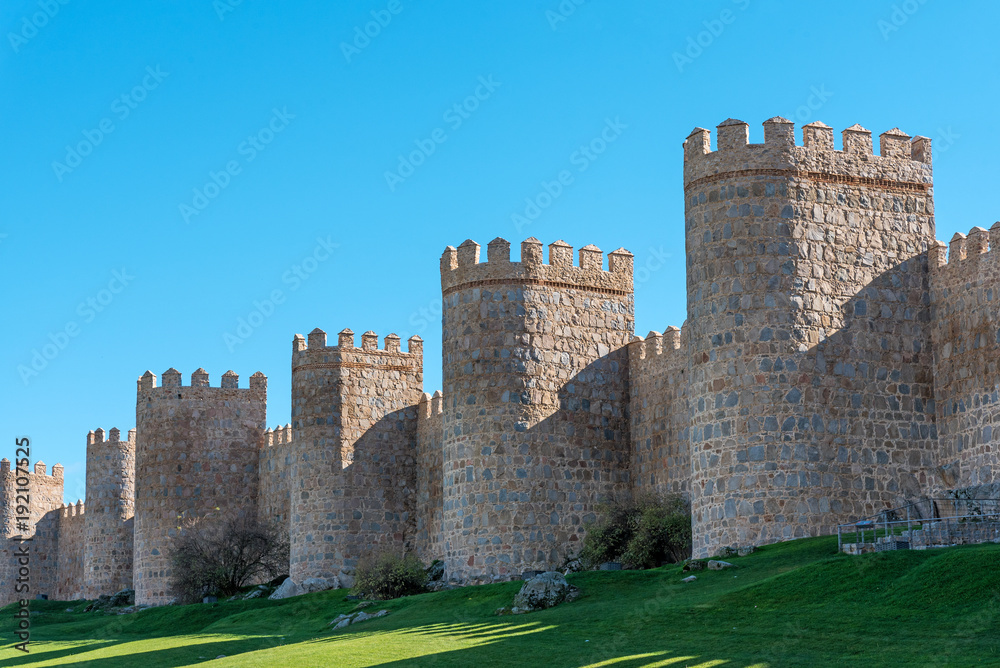 The city wall of Avila in Spain on a sunny day