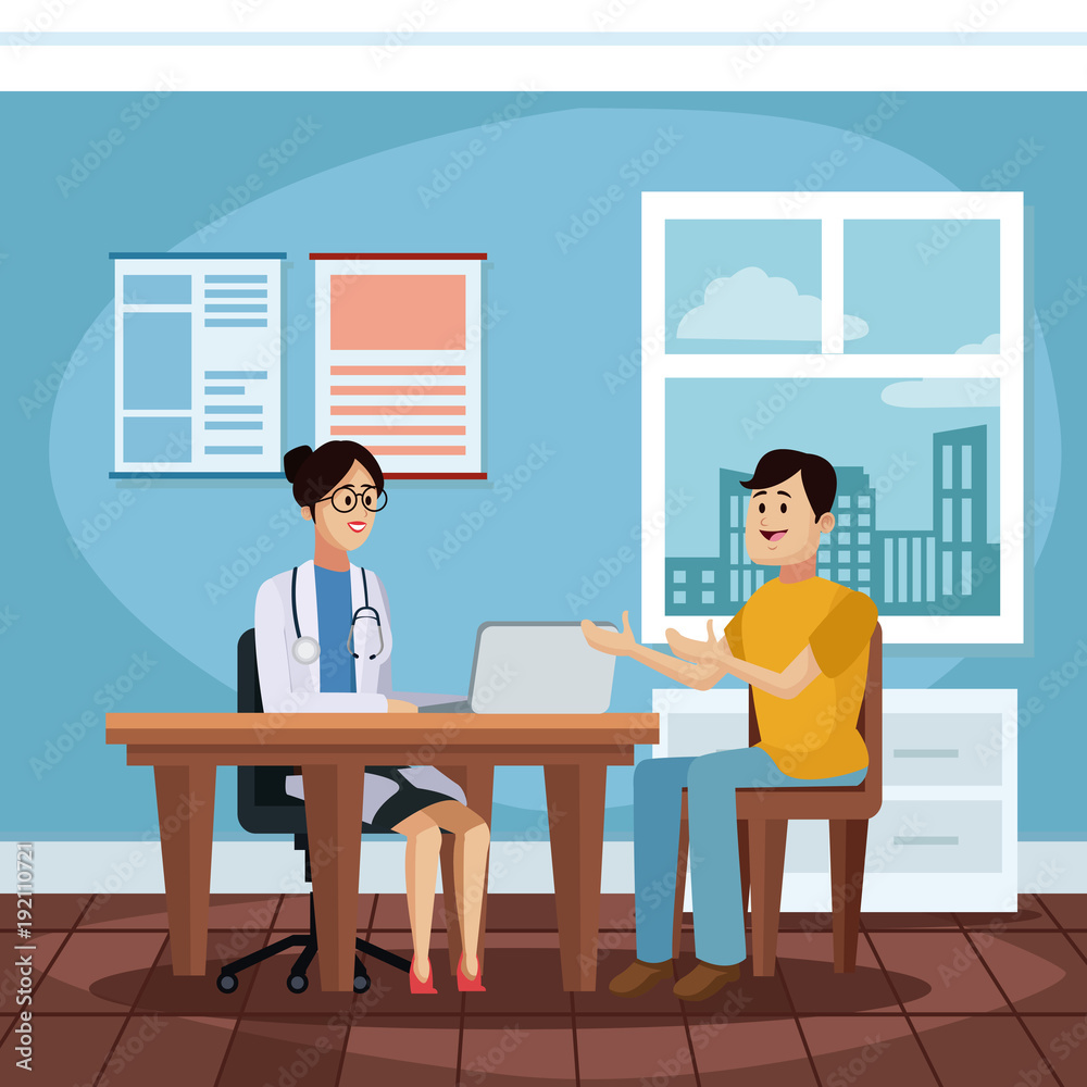Patient at doctors office cartoon icon vector illustration graphic design Health and healthcare Patient at doctors office cartoon icon vector illustration graphic design Health and healthcare