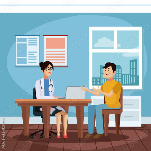 Patient at doctors office cartoon icon vector illustration graphic design Health and healthcare