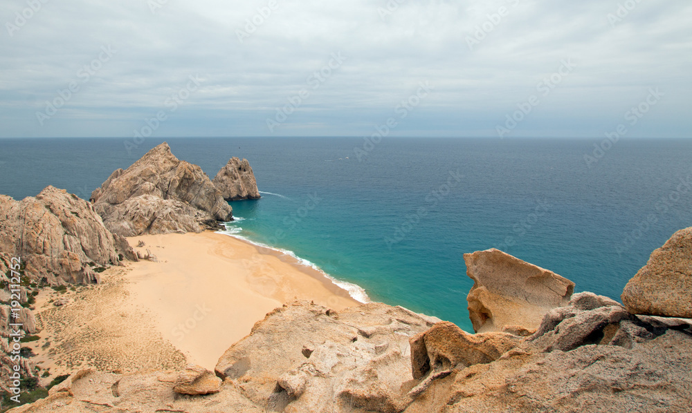 Lands End and Divorce Beach as seen from top of Mt Solmar in Cabo San Lucas Baja Mexico BCS