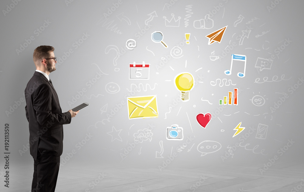 Creative thinking concept, symbols and manager Creative thinking concept, symbols and manager
