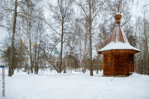 Photography ISTRA, RUSSIA - JANUARY 3, 2017: the Wooden chapel in the garden of Gethsemane