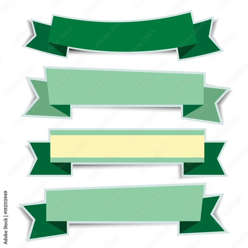 Green ribbon banners sticker with shadow on white background Green ribbon banners sticker with shadow on white background