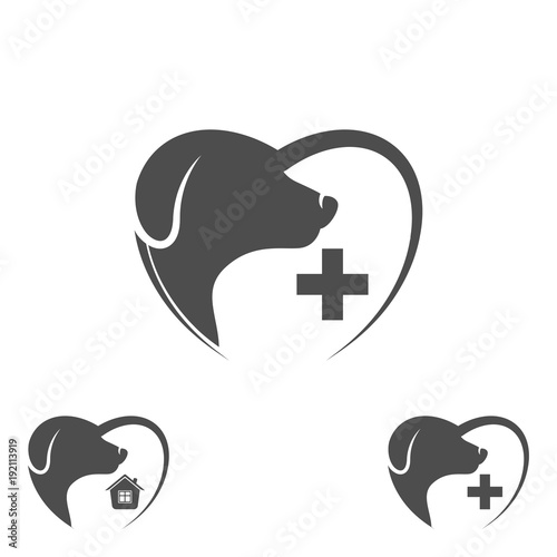 Logo dog in the heart. dog logo abstract design template.