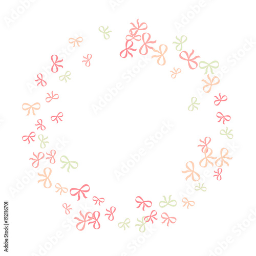 Festive Background with Colorful Bows. Cute Pattern for Postcard, Print, Banner or Poster. Small Pretty Bows For Party Decoration, Wedding, Birthday or Anniversary Invitation. Vector