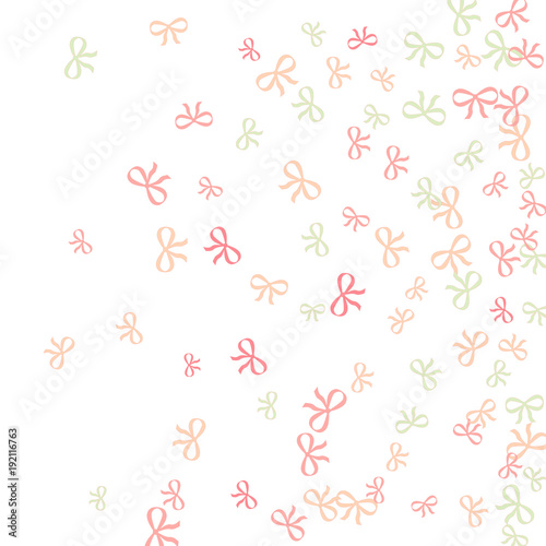 Festive Background with Colorful Bows. Cute Pattern for Postcard, Print, Banner or Poster. Small Pretty Bows For Party Decoration, Wedding, Birthday or Anniversary Invitation. Vector © OLENA