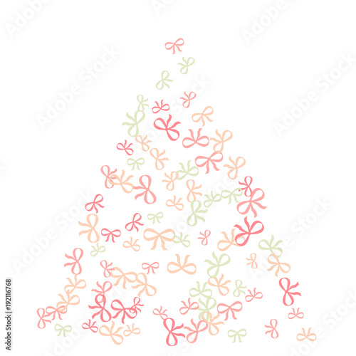Festive Background with Colorful Bows. Cute Pattern for Postcard, Print, Banner or Poster. Small Pretty Bows For Party Decoration, Wedding, Birthday or Anniversary Invitation. Vector
