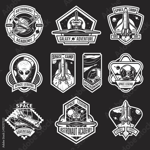 Set of vintage space and astronaut badges