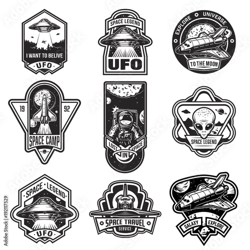 Set of vintage space and astronaut badges