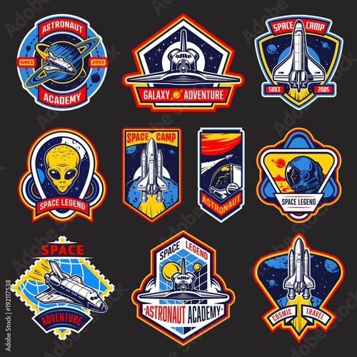 Set of vintage space and astronaut badges
