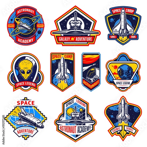 Fototapeta Naklejka Na Ścianę i Meble -  Set of vintage space and astronaut badges