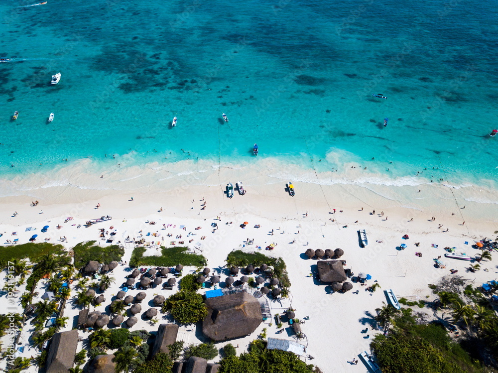 Aerial view of a beach in Tulum Mexico