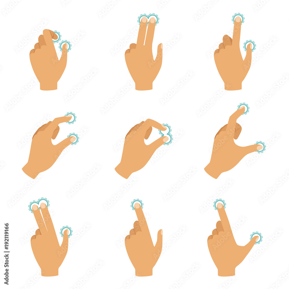 Obraz premium Different gestures to control the touch screen