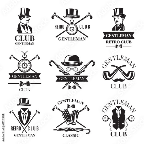 Retro badges or labels set for gentleman club. Logos design template with place for your text