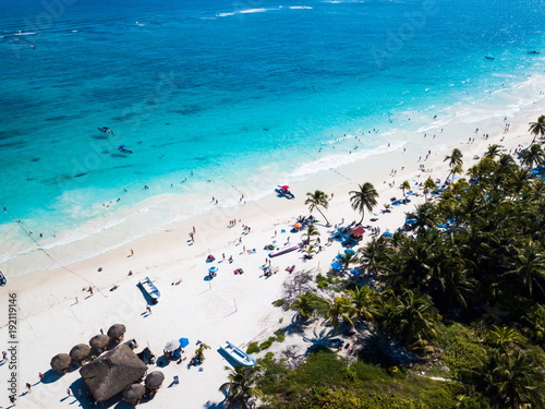 Aerial view of Pescadores beach in Tulum Mexico
