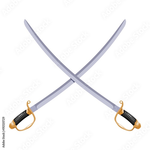 Color image of two crossed vintage sabers on a white background. Vector illustration of retro swords