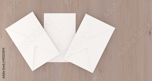 3D Rendering Of Realistic Mail Letters On Wooden Surface