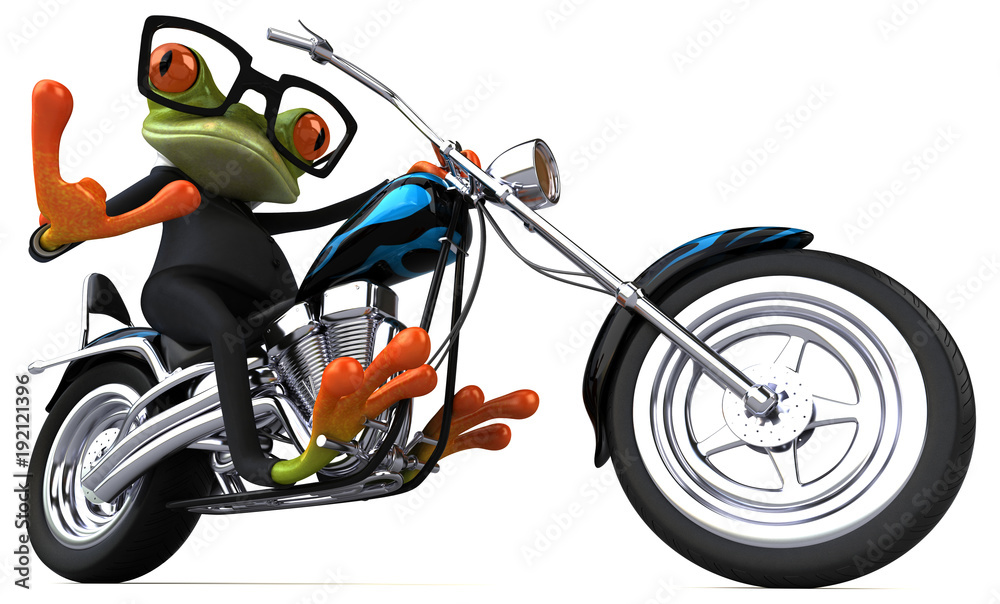 Fun frog on a motorcycle - 3D Illustration Fun frog on a motorcycle - 3D Illustration