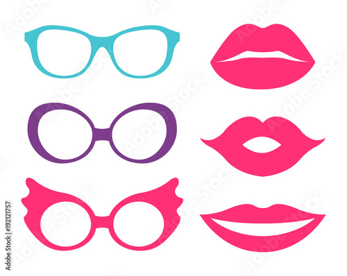 Glasses and Lips Collection Vector Illustration