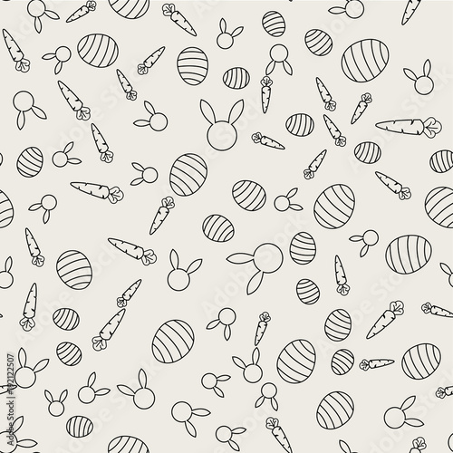 Seamless pattern background. Abstract and Classical concept. Geometric creative design stylish theme. Illustration vector. Black and white color. Rabbit carrot and Easter egg shape for Easter day