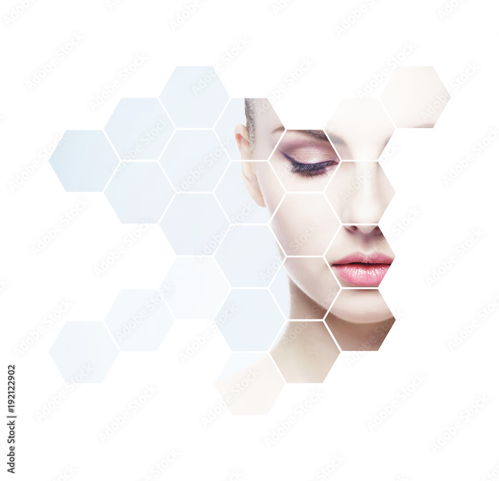 © Acronym - Portrait of young, healthy and beautiful woman plastic surgery, skin lifting, spa, cosmetics and medicine concept