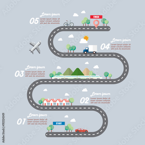 Mode of transportation with town road infographic