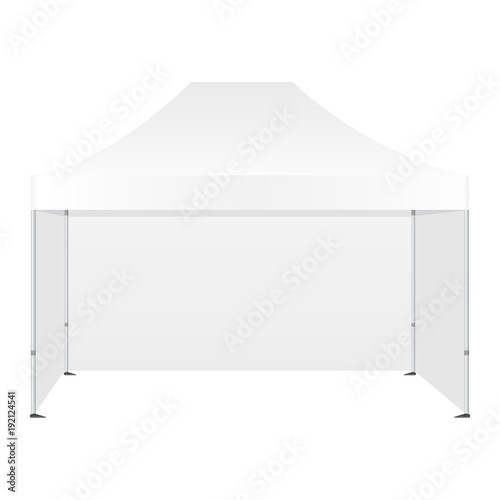 Promotional canopy tent with three walls mockup isolated on white background - front view. Vector illustration