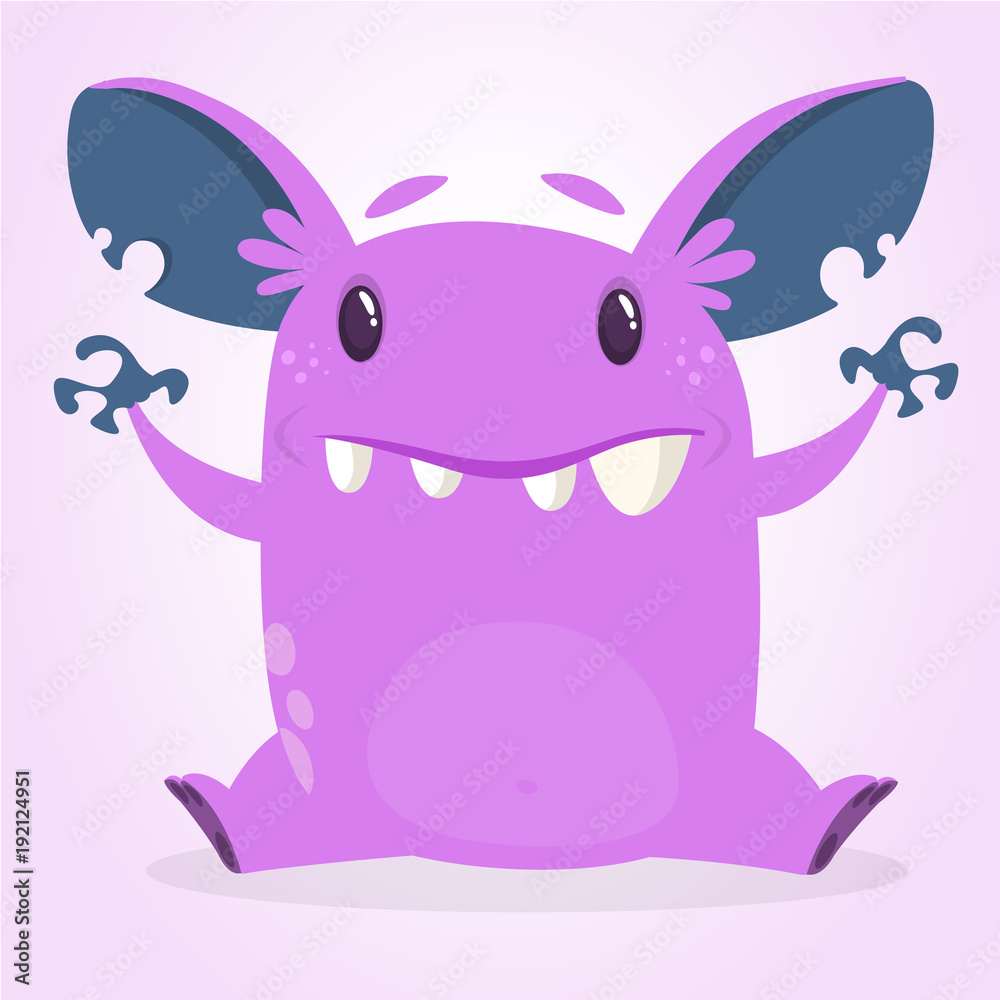Cute happy cartoon monster character with big ears. Halloween vector  illustration. Stock Vector | Adobe Stock