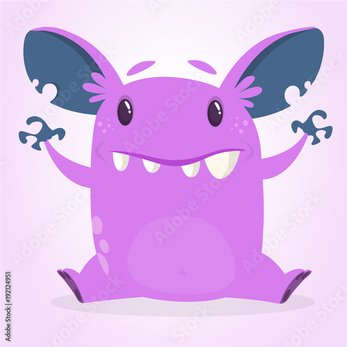 Cute happy cartoon monster character with big ears. Halloween vector illustration.