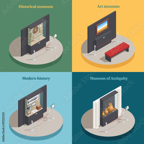 Museum Showcase 4 Isometric Icons 