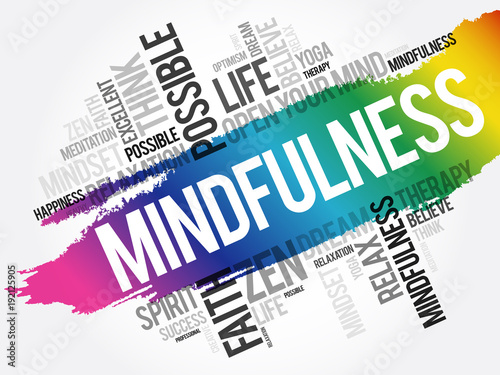 Mindfulness word cloud collage, concept background