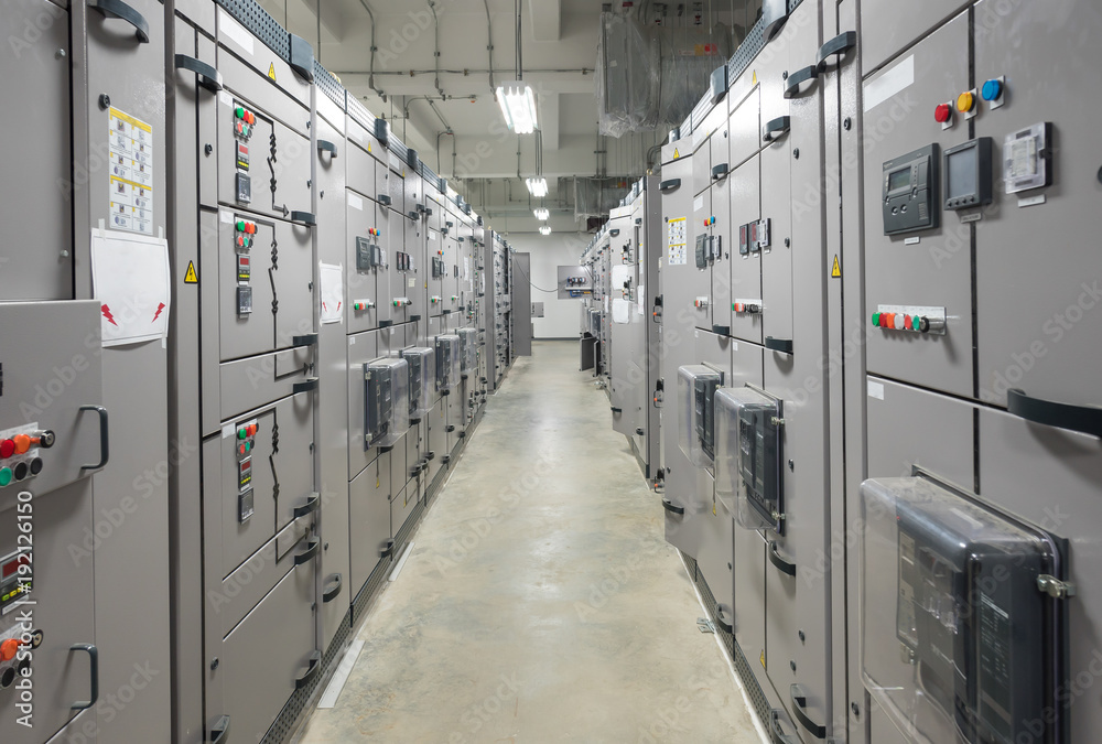 Electrical switchgear room,Industrial electrical switch panel. Photos