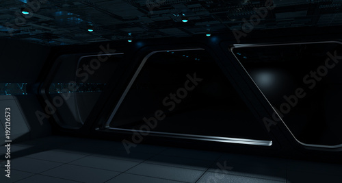Spaceship futuristic interior with window view