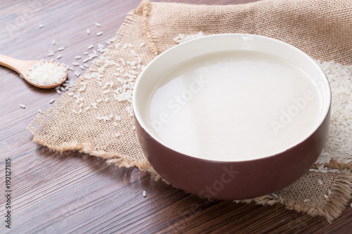 Chinese traditional fermented glutinous rice wine (sweet rice wine), closeup.
