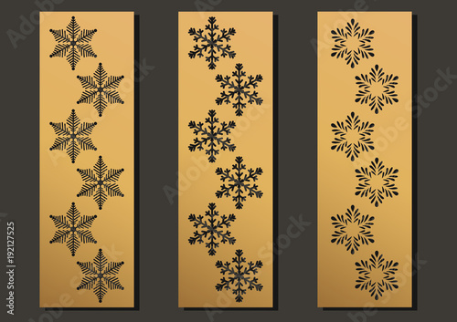 laser engraving panels set. Contemporary geometric pattern for metal cutting, paper screen, laser metallic, wood machine, partition, modular, wall cut. Arabian interior design vector illustration.
