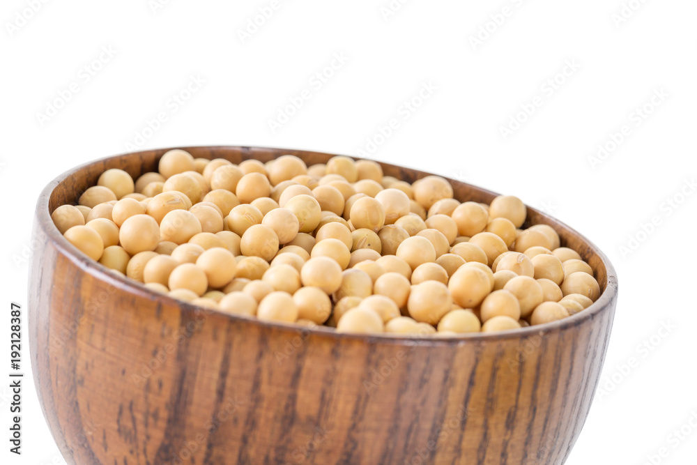 Soybean in a wooden bowl.
Soybean in a wooden bowl.