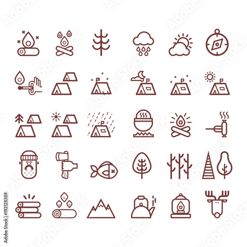 Big Camping icons set. Summer camping, outdoor, travel.