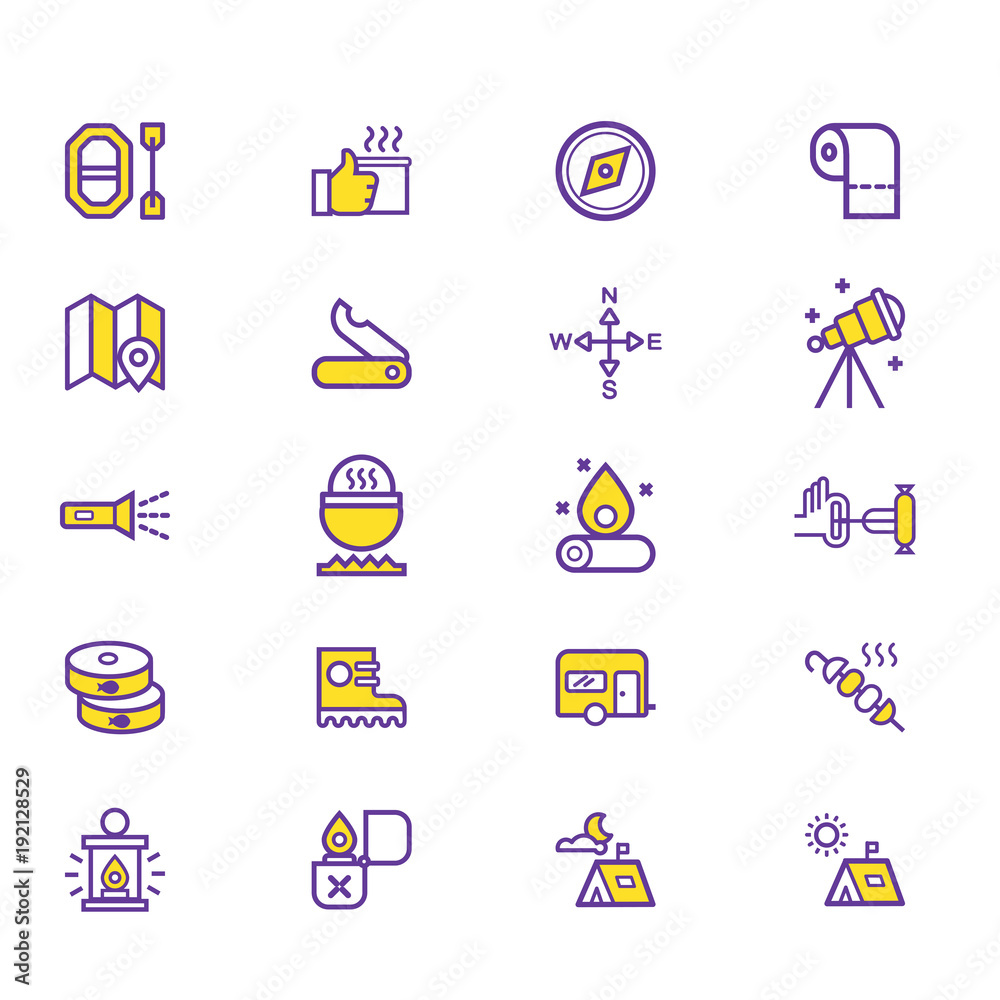 Fototapeta premium Big Camping icons set. Summer camping, outdoor, travel.